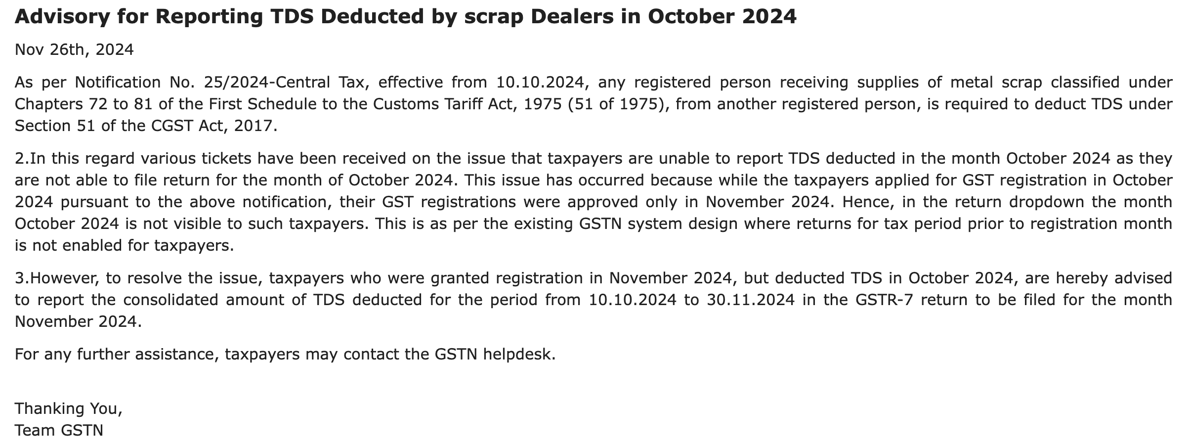 New TDS Rules for Scrap Dealers: Important Advisory for October-November Filing